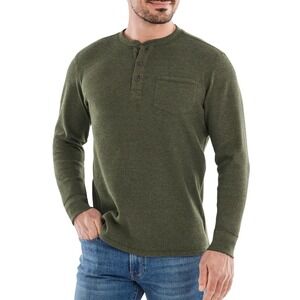 American Outdoorsman Mens Henley Waffle Knit Thermal Shirt Smokey Olive S NEW